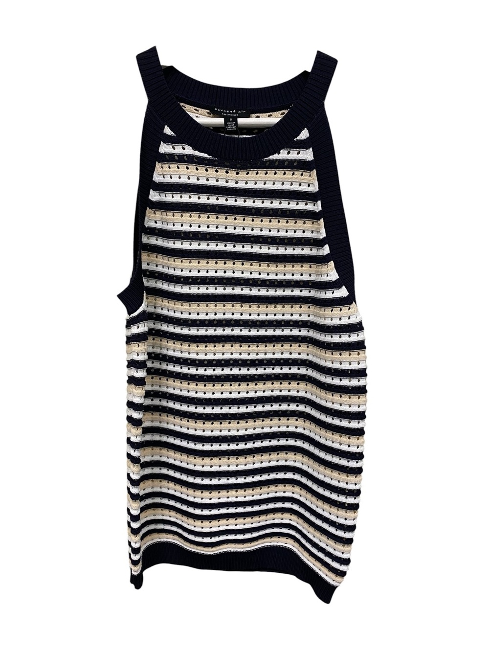 Current Air Navy, White & Cream Striped Halter Knit Tank
